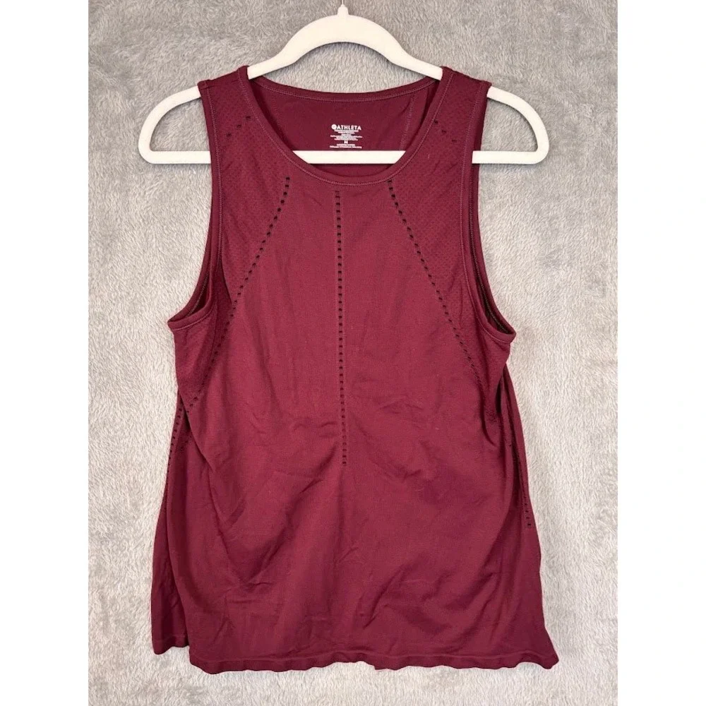 Athleta Foothill Tank Burgundy Maroon Open Back Pointelle Mesh Top Womens Medium